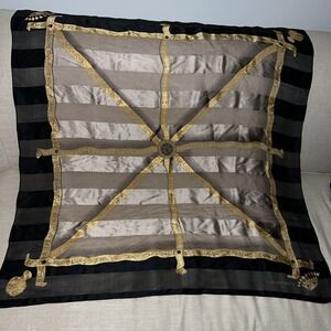 Ellen Tracy Elegant Black & Gold Silk Scarf 34" Luxury Accessory Baroque Crown